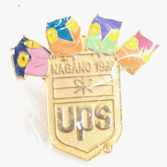 VTG UPS United Parcel Service Logo Nagano 1998 Olympics Mascot Owls Enamel Pin - Picture 1 of 5
